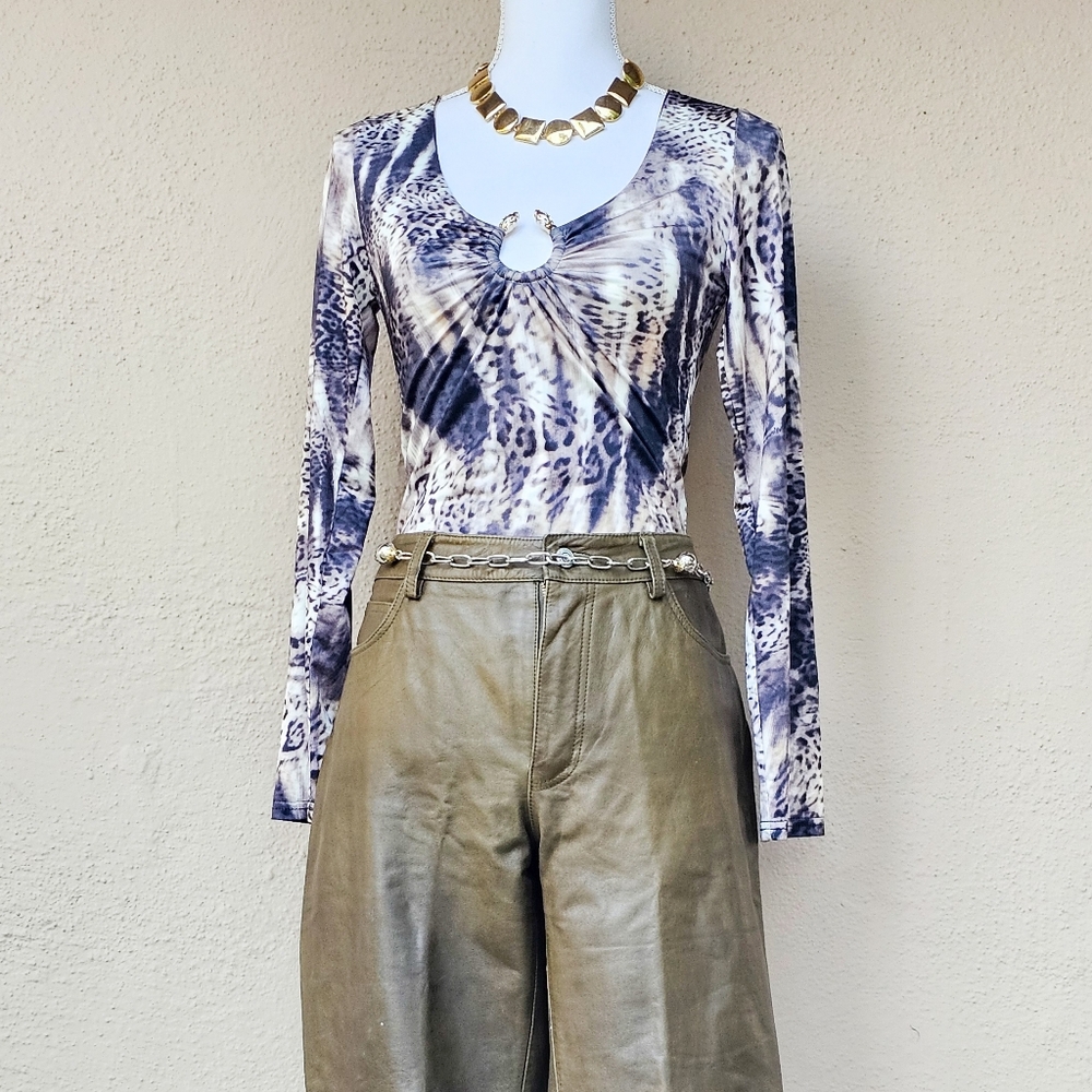 Lizette Collection Double Headed Snake Print Long Sleeve Body Suit Size XL